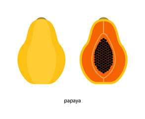 Papaya fruit and its cross - section with seeds