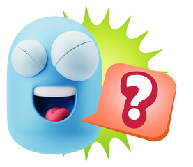 3d Illustration Laughing Character Emoji Expression saying ? wit