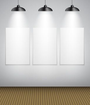 Abstract Gallery Background with Lighting Lamp and Frame. Empty 