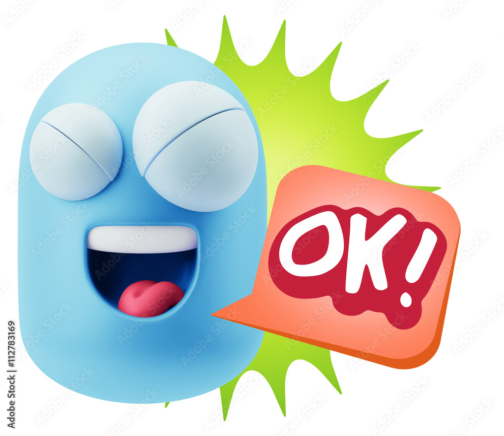 Fototapete 3d Rendering Smile Character Emoticon Expression saying Ok with