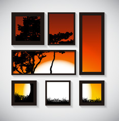 Abstract Gallery Background with Silhouette of Tree on Sunset Ba