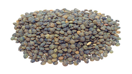 Green lentils portion on a white background