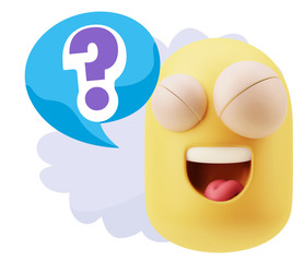 3d Illustration Laughing Character Emoji Expression saying ? wit