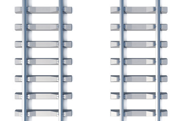 Railway horizontal top view on white background. 3d illustration