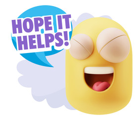 3d Illustration Laughing Character Emoji Expression saying Hope