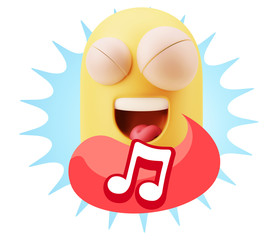 3d Rendering Smile Character Emoticon Expression saying Music No