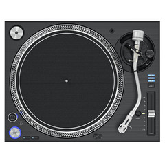 Dj turntable mixer equipment with chrome elements, top view. 3D graphic - 112783952