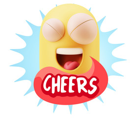 3d Rendering Smile Character Emoticon Expression saying Cheers w