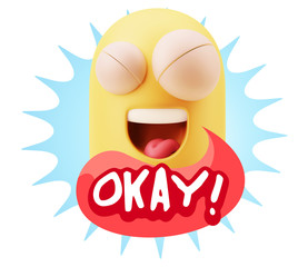 3d Illustration Laughing Character Emoji Expression saying Okay