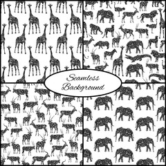 Set Of Four Seamless Patterns Witn Ornamental Animals