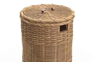 Empty wicker basket decorative on white background. 3D graphic