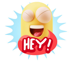 3d Illustration Laughing Character Emoji Expression saying Hey w
