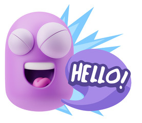 3d Rendering Smile Character Emoticon Expression saying Hello wi