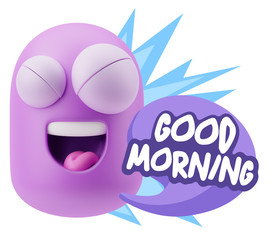 3d Rendering Smile Character Emoticon Expression saying Good Mor