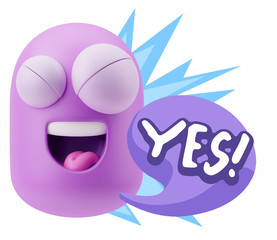 3d Rendering Smile Character Emoticon Expression saying Yes with