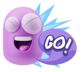 3d Rendering Smile Character Emoticon Expression saying Go with