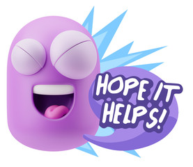3d Illustration Laughing Character Emoji Expression saying Hope