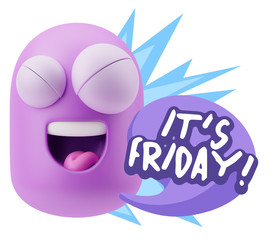 3d Rendering Smile Character Emoticon Expression saying It's Fri