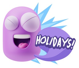 3d Rendering Smile Character Emoticon Expression saying Holidays