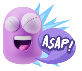 3d Illustration Laughing Character Emoji Expression saying Asap