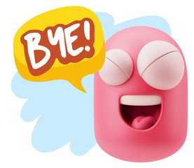 3d Illustration Laughing Character Emoji Expression saying Bye w