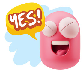 3d Rendering Smile Character Emoticon Expression saying Yes with
