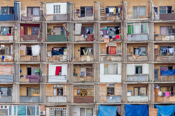 very crowded house, window facade, georgia, tbilisi