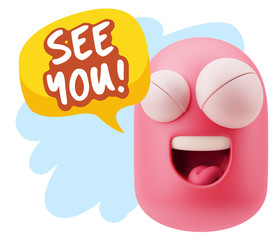 3d Rendering Smile Character Emoticon Expression saying See You