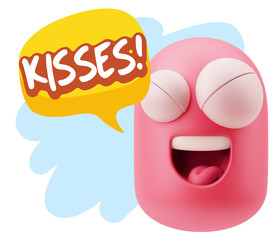 3d Rendering Smile Character Emoticon Expression saying Kisses w