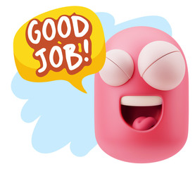 3d Rendering Smile Character Emoticon Expression saying Good Job