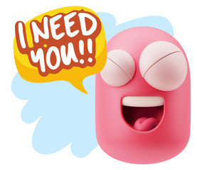 3d Illustration Laughing Character Emoji Expression saying I Nee