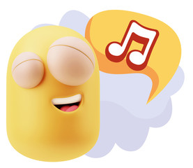 3d Rendering Smile Character Emoticon Expression saying Music No