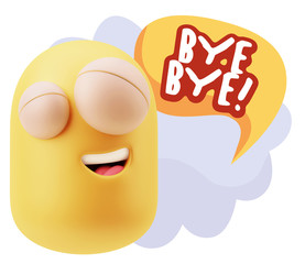 3d Rendering Smile Character Emoticon Expression saying Bye Bye