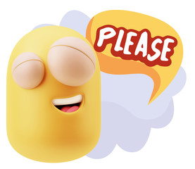 3d Illustration Laughing Character Emoji Expression saying Pleas