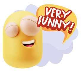 3d Rendering Smile Character Emoticon Expression saying Very Fun