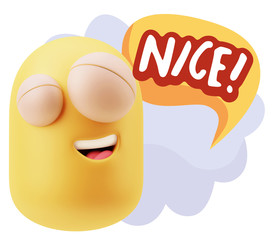 3d Rendering Smile Character Emoticon Expression saying Nice wit