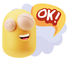 3d Rendering Smile Character Emoticon Expression saying Ok with