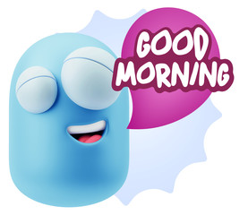 3d Rendering Smile Character Emoticon Expression saying Good Mor