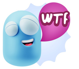 3d Rendering Smile Character Emoticon Expression saying WTF with