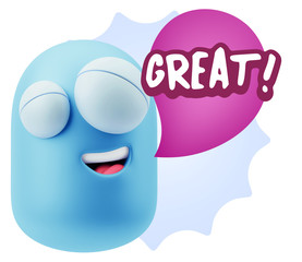 3d Illustration Laughing Character Emoji Expression saying Great