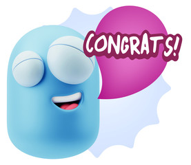 3d Rendering Smile Character Emoticon Expression saying Congrats
