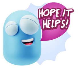 3d Illustration Laughing Character Emoji Expression saying Hope