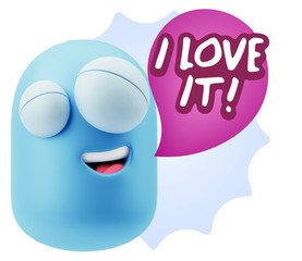 3d Rendering Smile Character Emoticon Expression saying I Love I