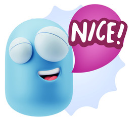 3d Rendering Smile Character Emoticon Expression saying Nice wit