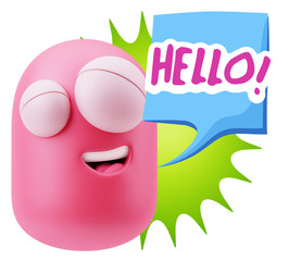 3d Rendering Smile Character Emoticon Expression saying Hello wi