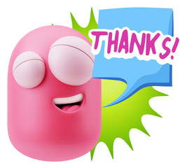 3d Rendering Smile Character Emoticon Expression saying Thanks w