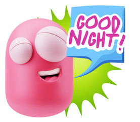 3d Rendering Smile Character Emoticon Expression saying Good Nig