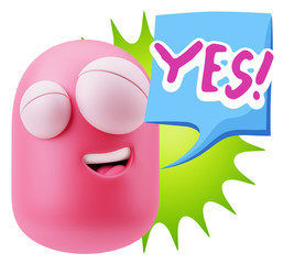 3d Rendering Smile Character Emoticon Expression saying Yes with