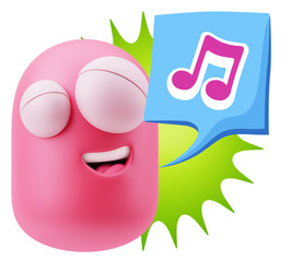 3d Rendering Smile Character Emoticon Expression saying Music No