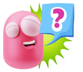 3d Illustration Laughing Character Emoji Expression saying ? wit